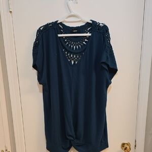 Torrid Navy Crochet Detail Women's Top